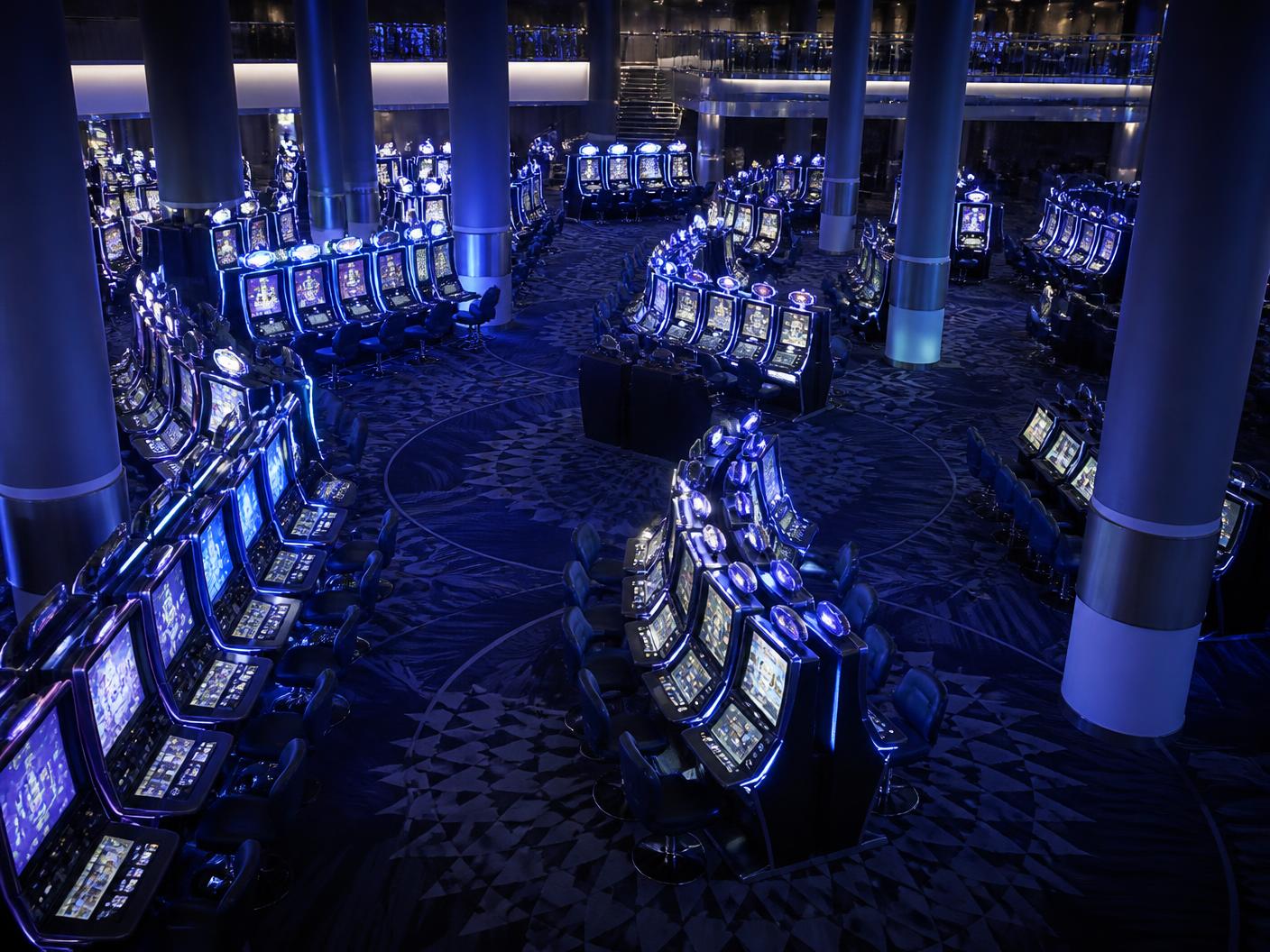 Australian casino gaming floor with rows of electronic gaming machines